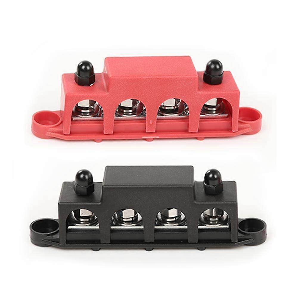 4 Post Busbar Power Distribution Block 12V 250A Battery Terminal Block with Cover for Automotive Truck Boat Red Black