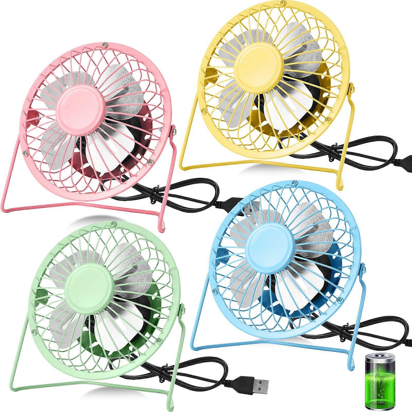 4 Pcs 4-Inch USB Desk Fan Quiet Personal Fan with 360° Adjustable Rotation for Summer Cooling