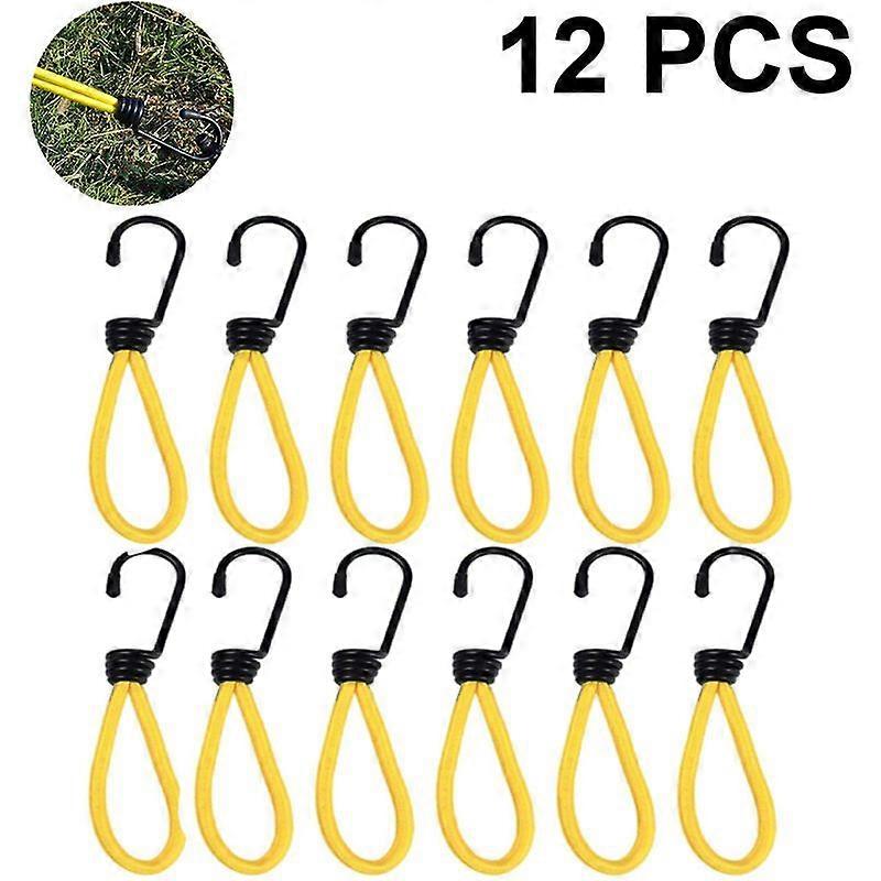 12pcs 15cm Bungee Cord Hooks Anti-Rust Paint Spiral Wire Hooks with Separable Reflective Elastic Rope Heavy Duty Strapping Tape Hooks for Camping Truc