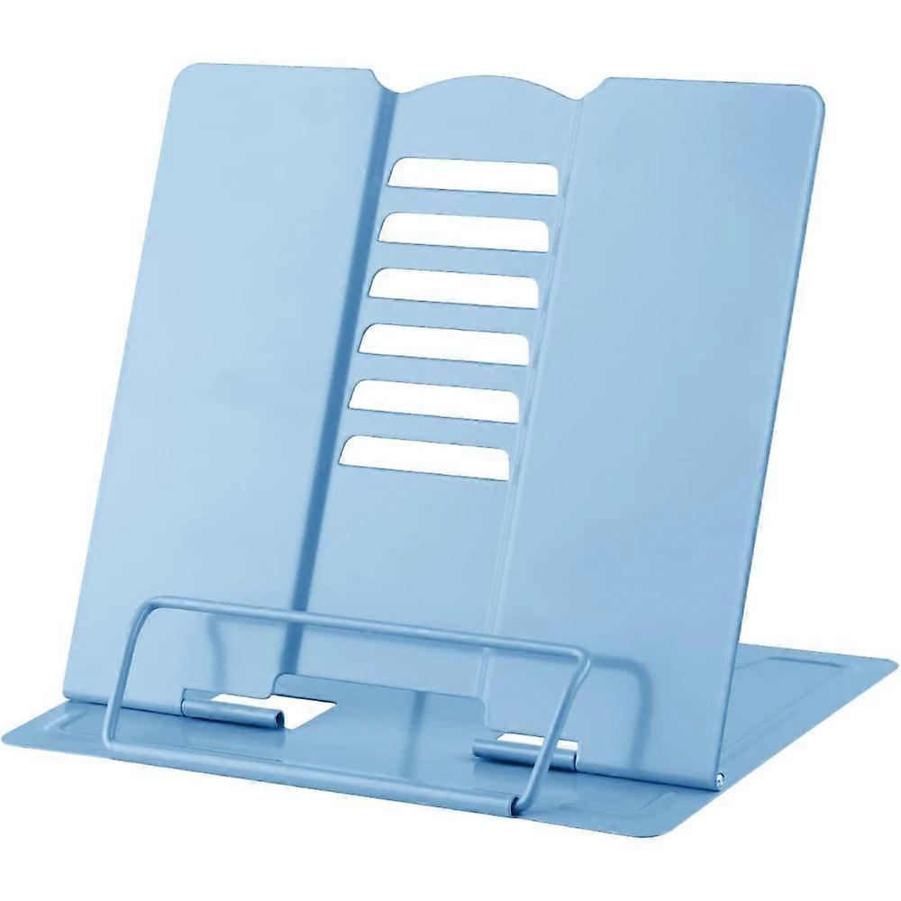 Ergonomic Metal Desk Book Stand, Adjustable Reading Rest with Non-Slip Pads for Textbooks, Magazines, Tablets, Light Blue Finish, Compact and Easy to
