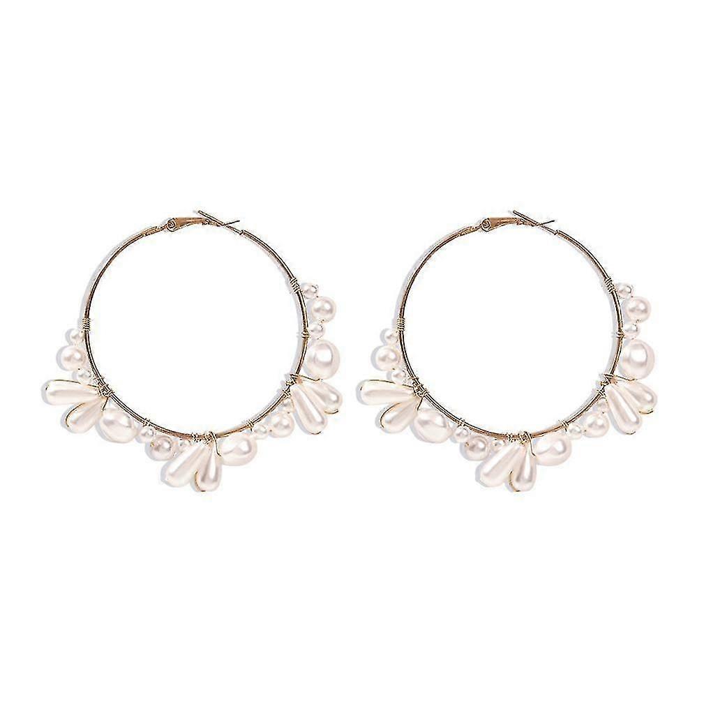 Earrings Braided Pearl Round Ring Eardrops For Party