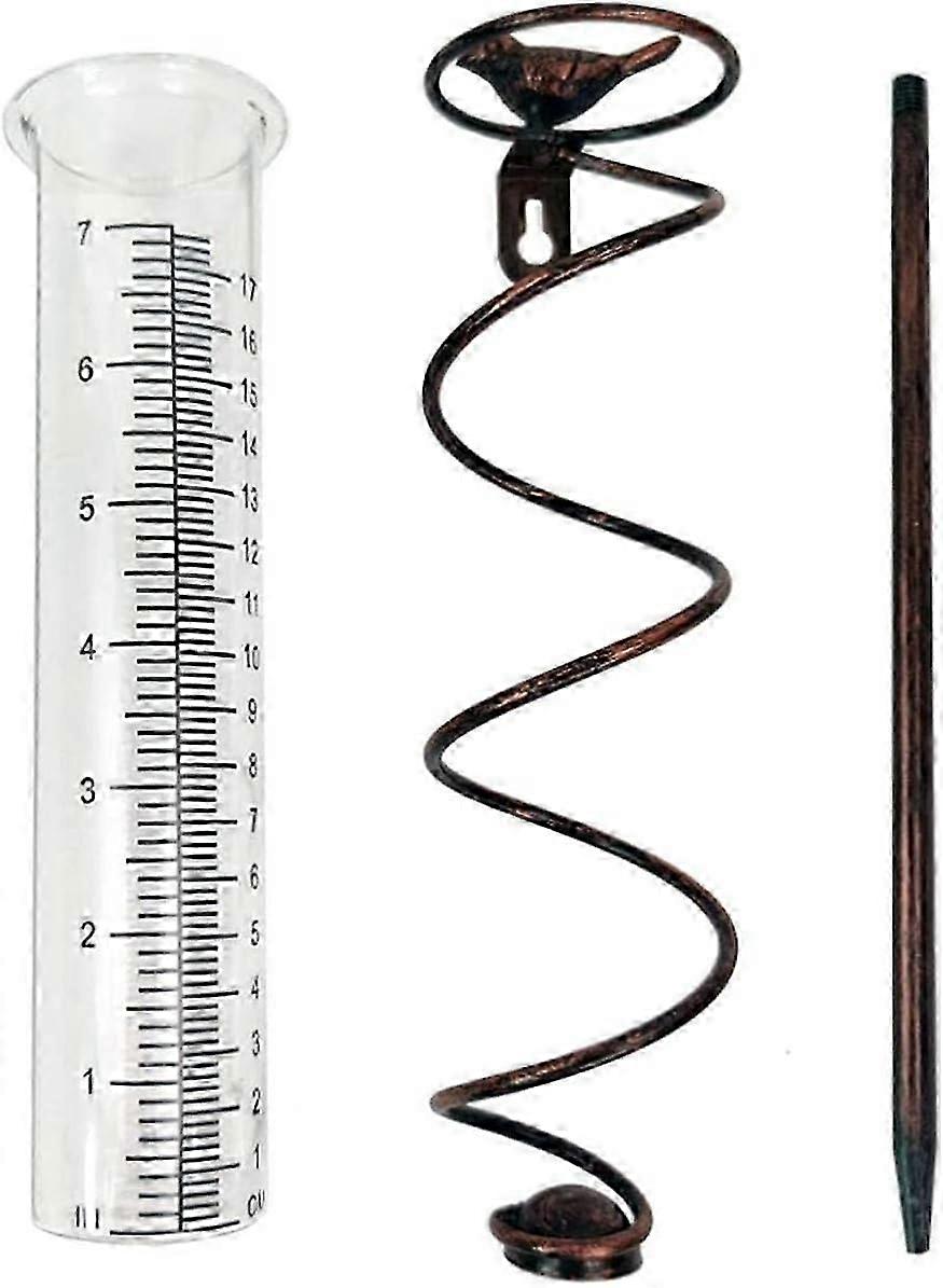 2025 مقياس المطر الزخرفي المناسب ، أنبوب زجاجي معدني حلزوني مع تمثال للطيور ، مقاوم للماء والغبار