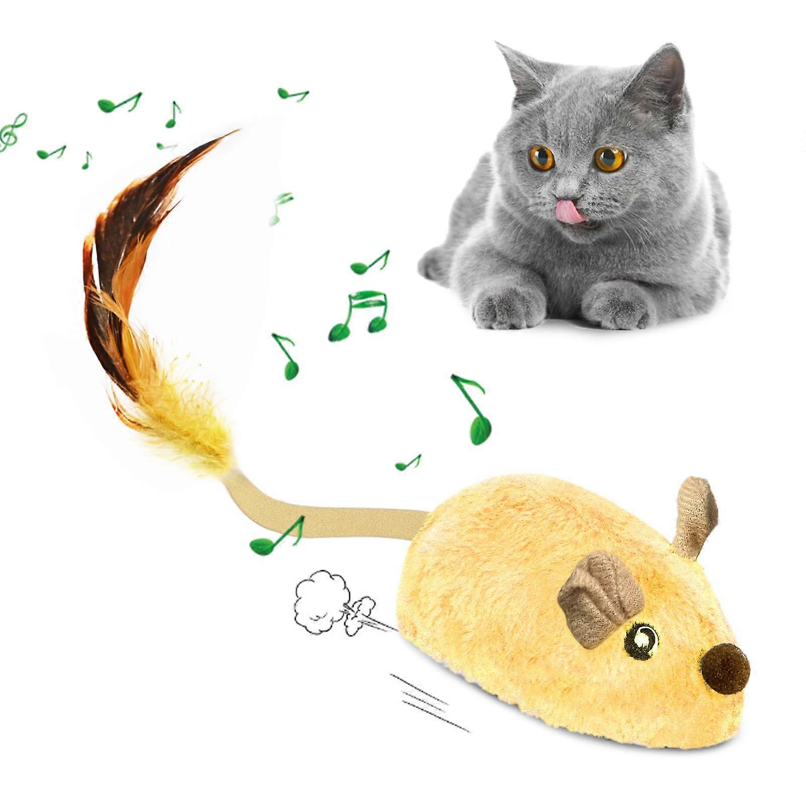 Automatic Cat Toy for Indoor Adult Cats, Moving Mouse with Chirp Sound and Flashlight, Interactive Yellow Toy