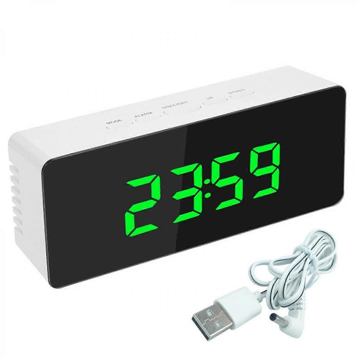 Digital Mini Led Clock Mirror Alarm Clock With Thermometer Calendar Function(Green)