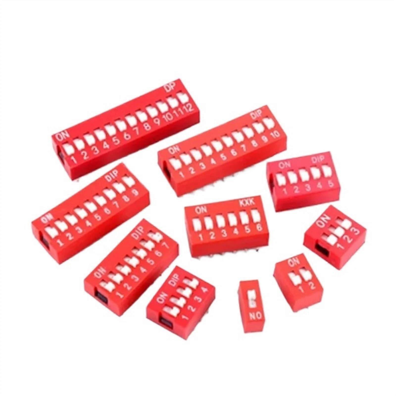 5pcs Slide Type Switch Module 1 2 3 4 5 6 8 10 2.54mm Bit Position Way DIP Red Pitch Toggle Switch Red Snap Switch(1 PIN)