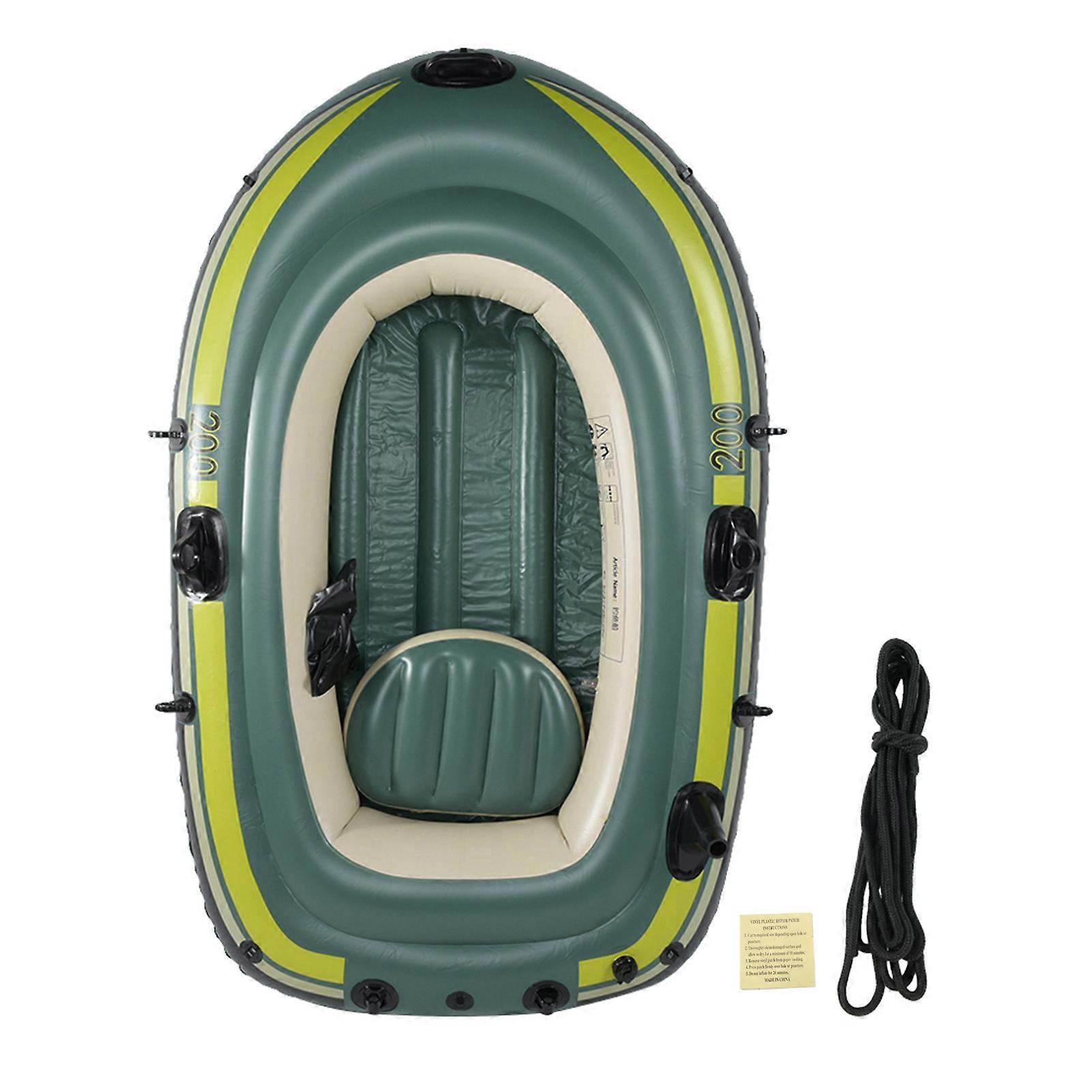 Green PVC Inflatable Boat 2 Person Inflatable Kayak Canoe with Pull Rope Fishing Drift Diving Tools