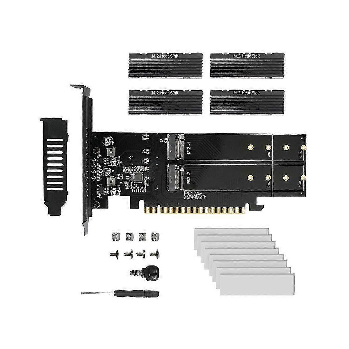 4-Port NVMe SSD PCIe 3.0 x16 Adapter Card with M.2 Heatsink