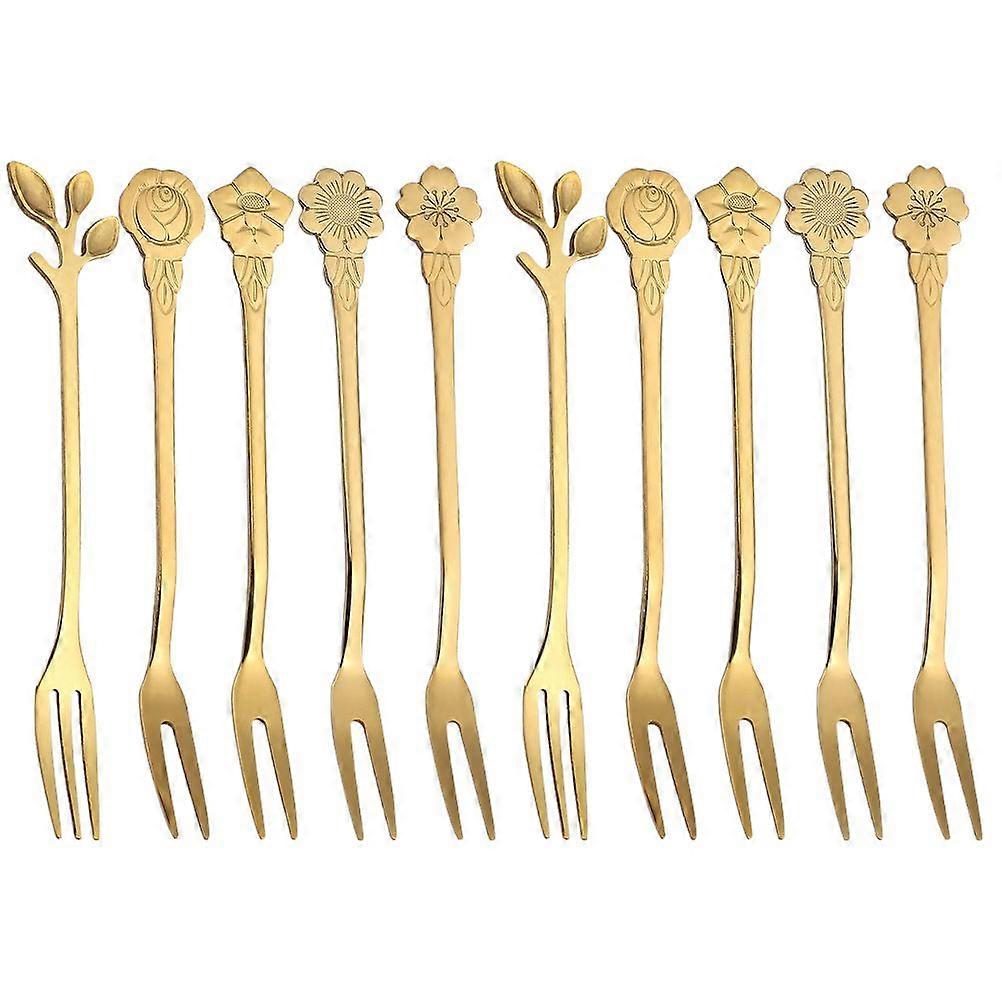 10Pcs Decorative Fruit Forks Dessert Tasting Forks Exquisite Cake Forks Multi-function Fruit Forks