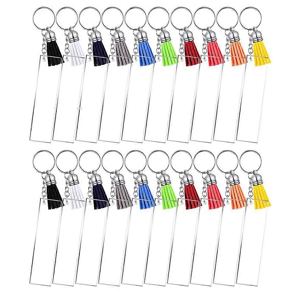 80 Pieces Keychains Set Including 20 Rectangle Acrylic Blanks 20 Keychain Tassels 20 for Key Chain Rings and 20 Jump Rin