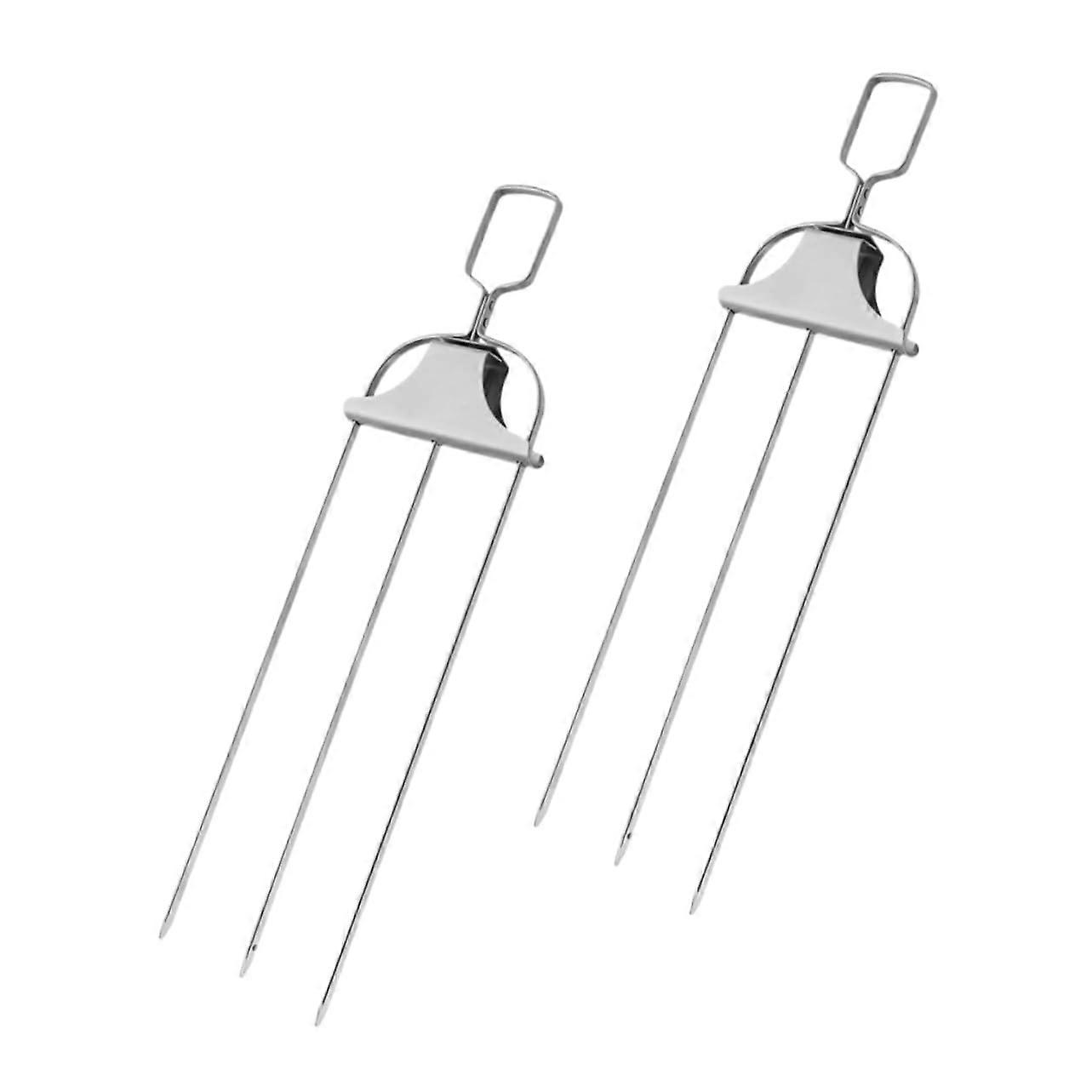 Pack of 2 Barbecue Skewers, Stainless Steel Rotisserie Forks, Meat Forks, Sliding Bar Chicken Skewers for Outdoor Grilling