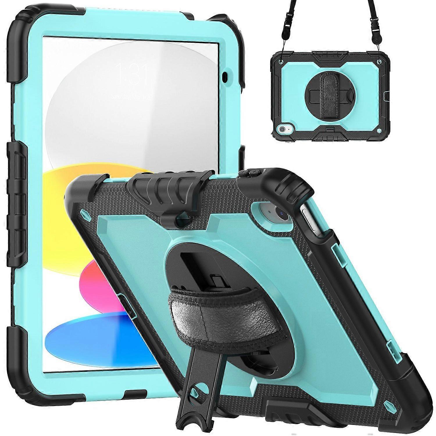 For iPad (2025)/10.9 (2022) Silicone+PC Tablet Case Hand Strap Kickstand Drop-Proof Cover with Shoul