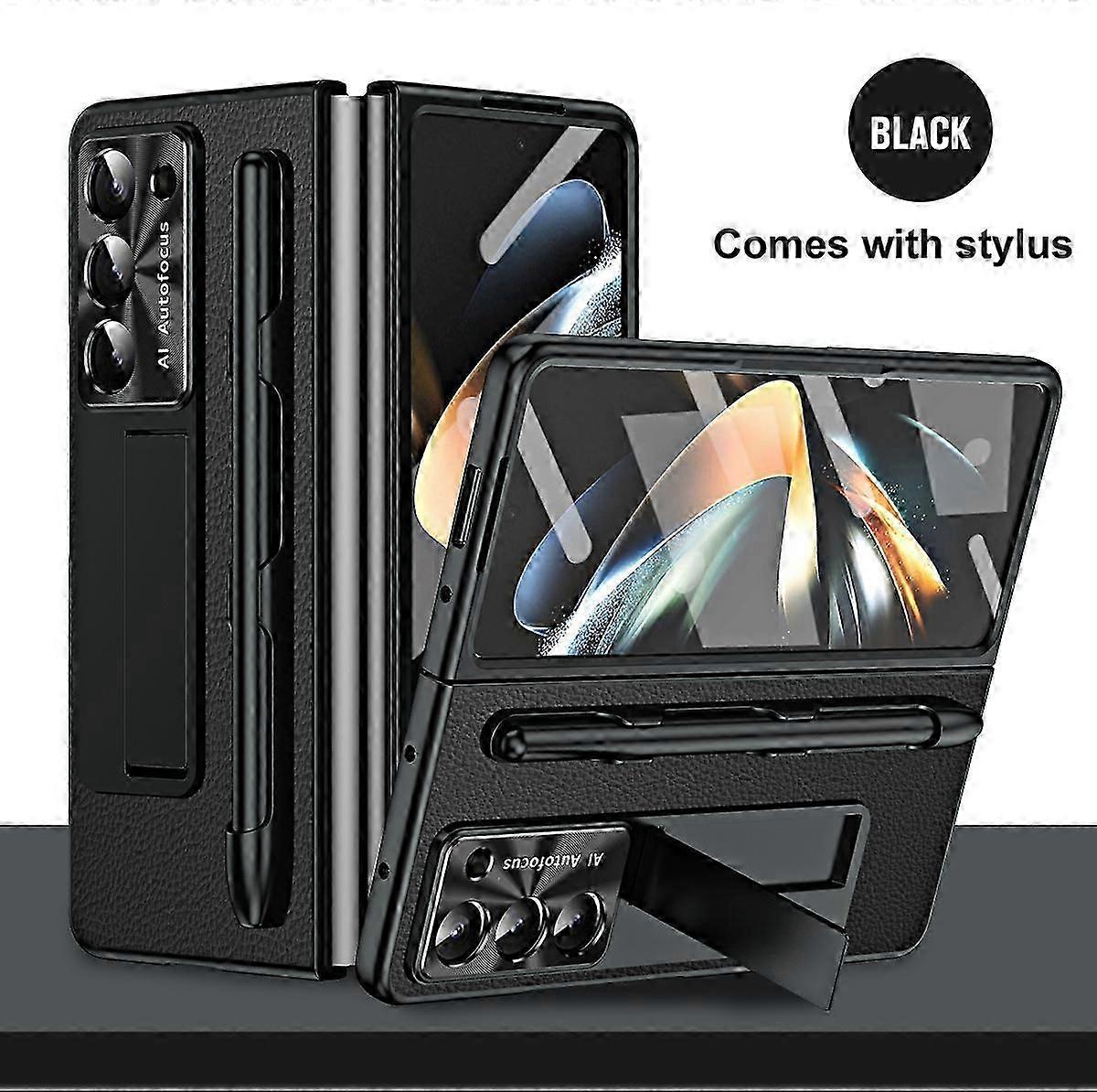 Compatible for Samsung Galaxy Z Fold 6 Case with Pen & Pen Holder,Lychee print phone case with stand