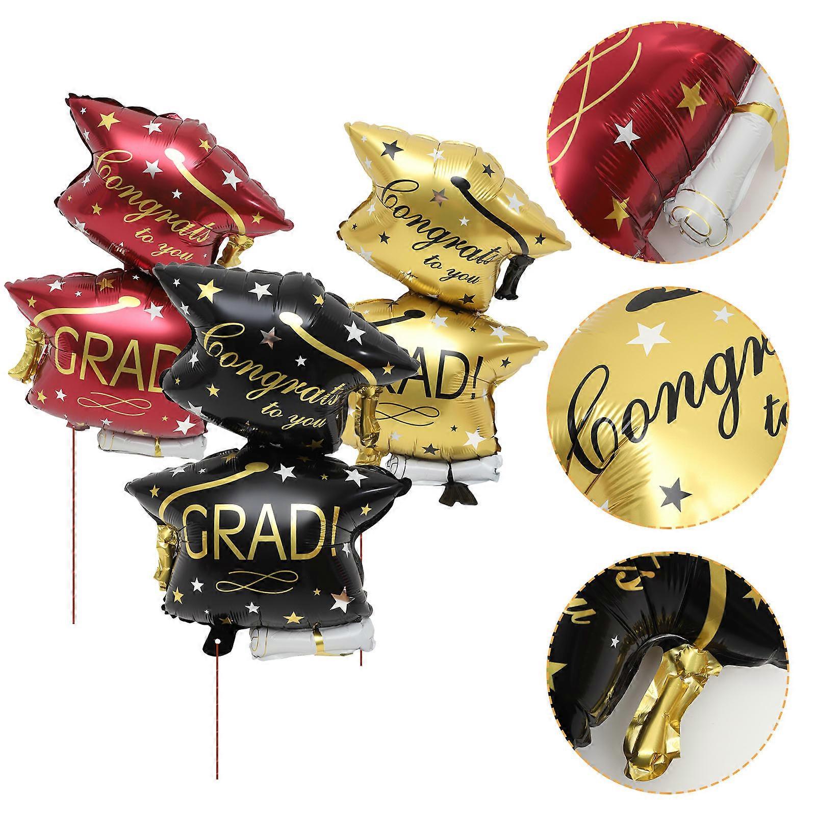 6pcs Metallic Graduation Cap Balloons Large Bright Gold Red Decorations for Photo Booth Backdrops and Celebration Supplies