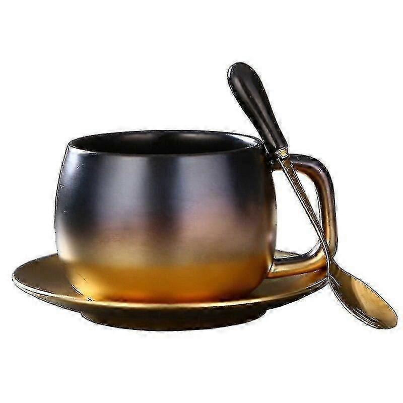 Coffee Tea Sets Creative Gradient Ceramic Coffee Cup Drawing Gold Rough Surface Cup Saucer Set