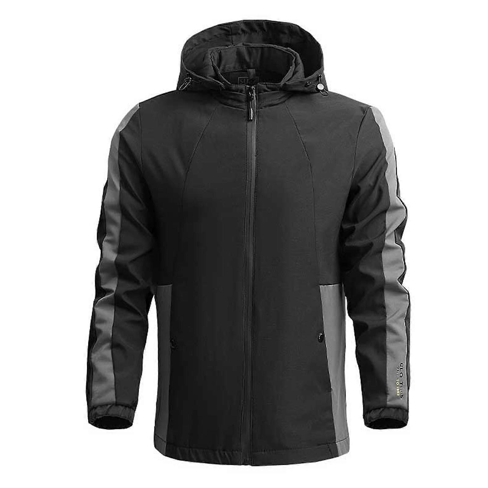 Coat Men's Leather Jacket Black Elegant Transition Jacket with Hood L