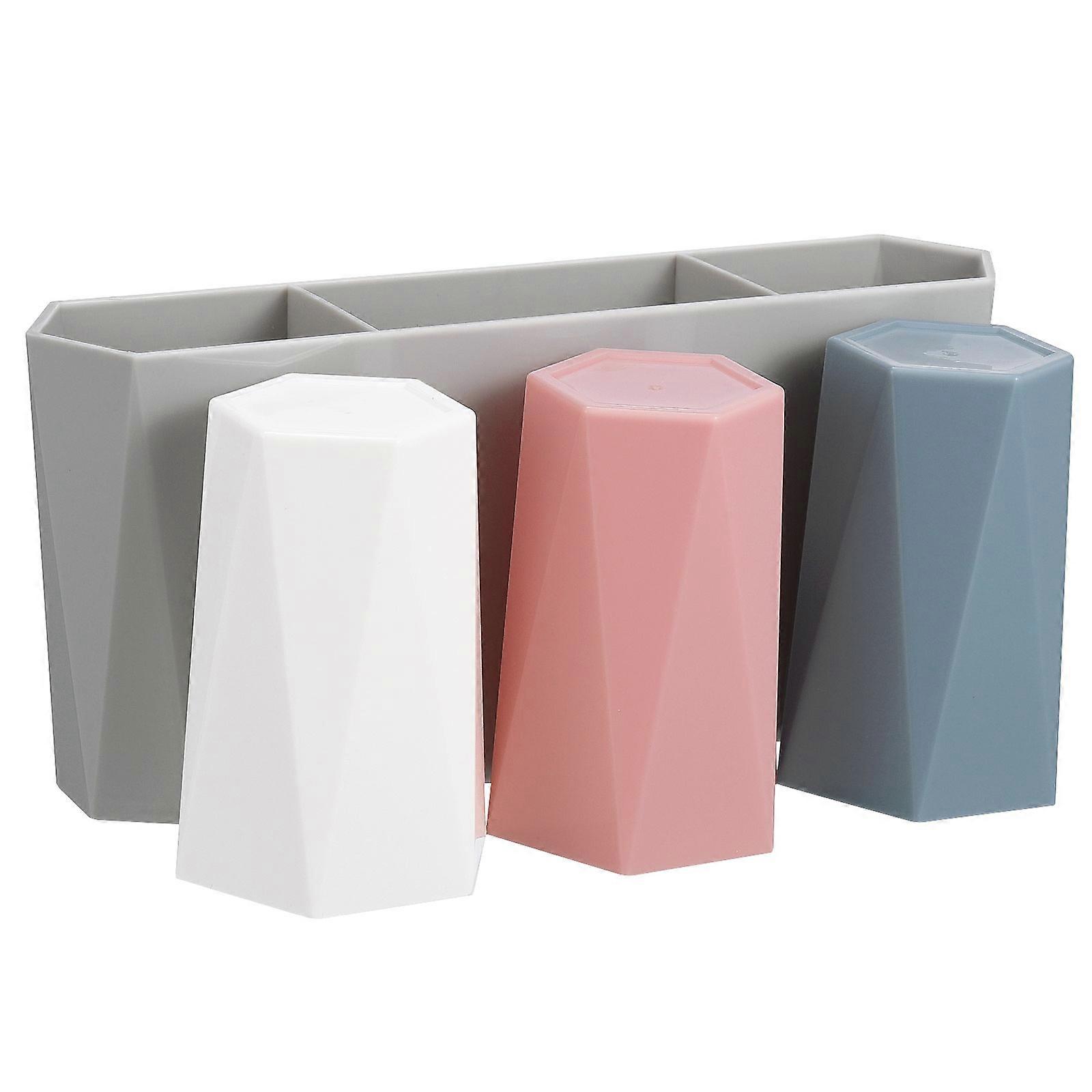 Toothbrush Cup Holder Wall Mount Mug And Toothpaste Holder Removable Cups Waterproof Rectangular Shape Assorted Color 1Set