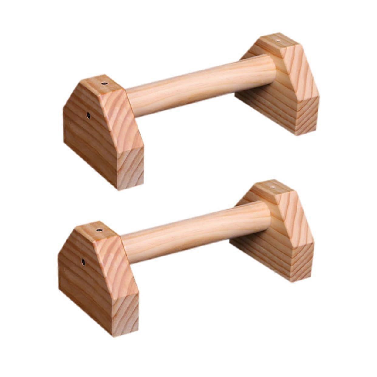 Stand Push Up Trainer Bars - 1 Pair Wall Mounted Pull-Up Bar for Home Gym, Light Brown Wood, Floor Machine Compatibility