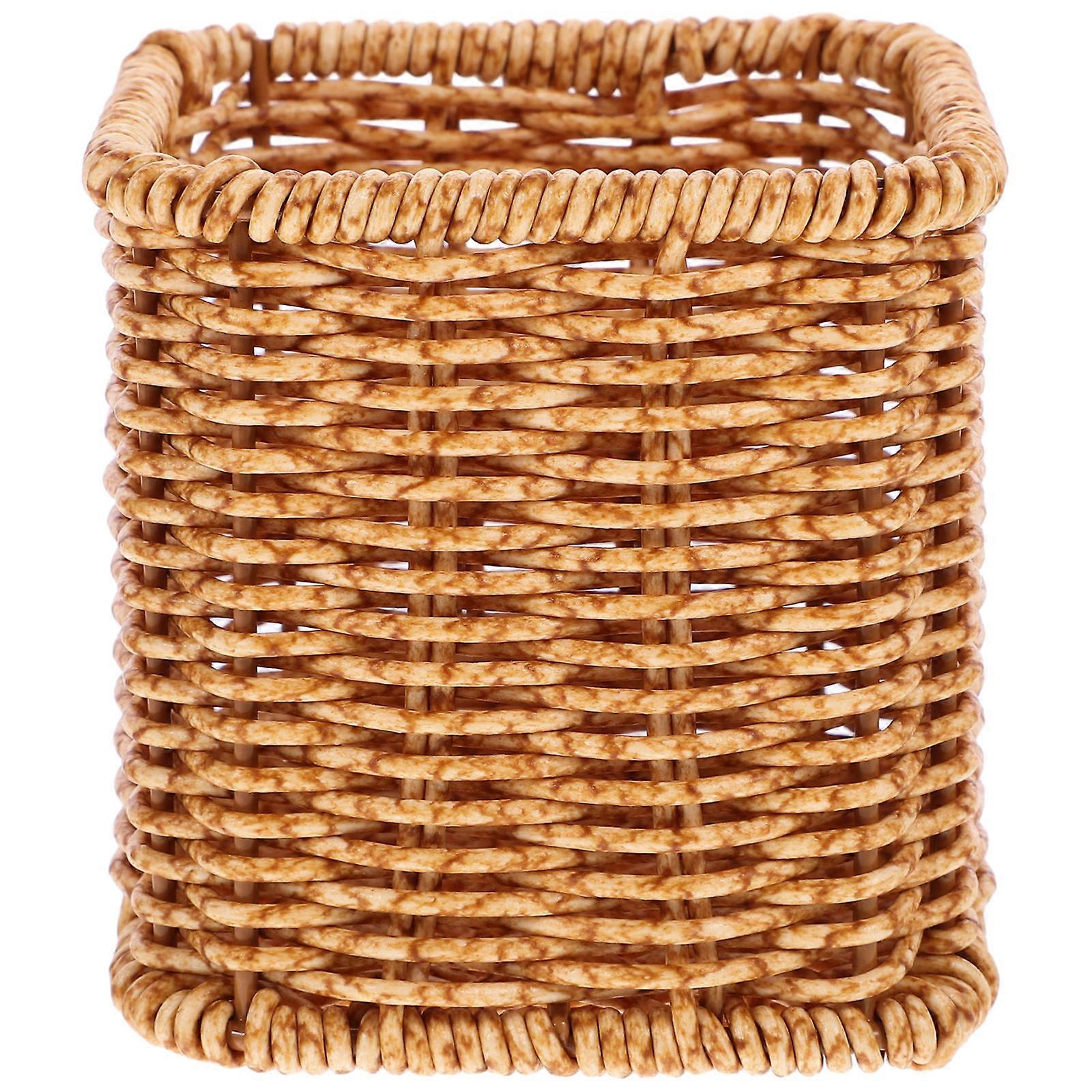 Rustic Woven Stationery Organizer Desktop Pen Holder for Office Home, Holds Pencils Makeup Brushes Easy Clean Decor