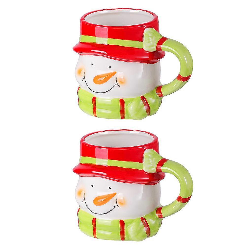 Ceramic Cup Christmas Snowman Design Home Use Restaurant Party 4.9X3.7X2.8in 2Pcs