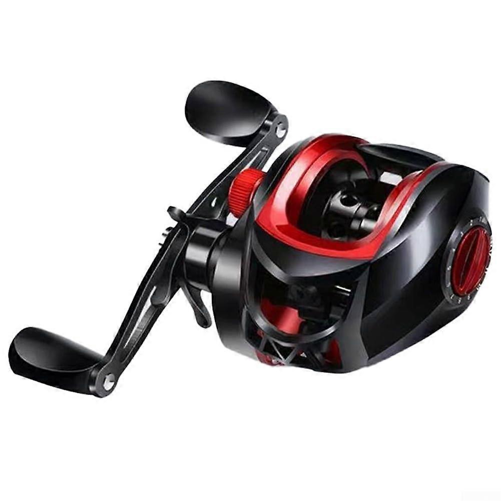 Light fishing reel with 7 2 1 translation and magnetic braking options (red (right hand))
