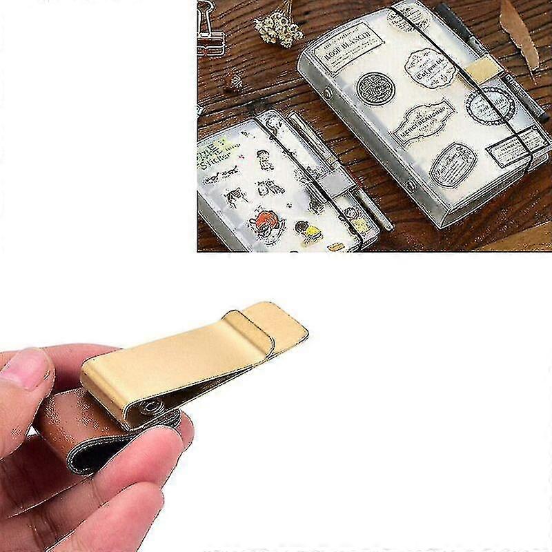 Leather Pen Loop with Clip - 4pcs, Metal Clips, Notebook Accessory