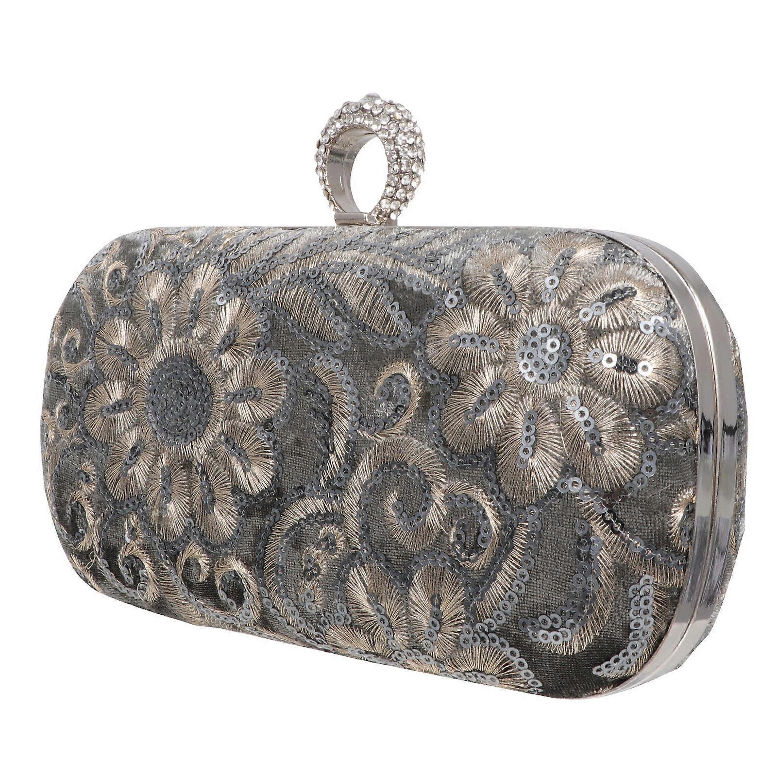 Clutch Bag For Lady Evening Party Storage Grey Polyester 19x13x5.5cm 1Pc