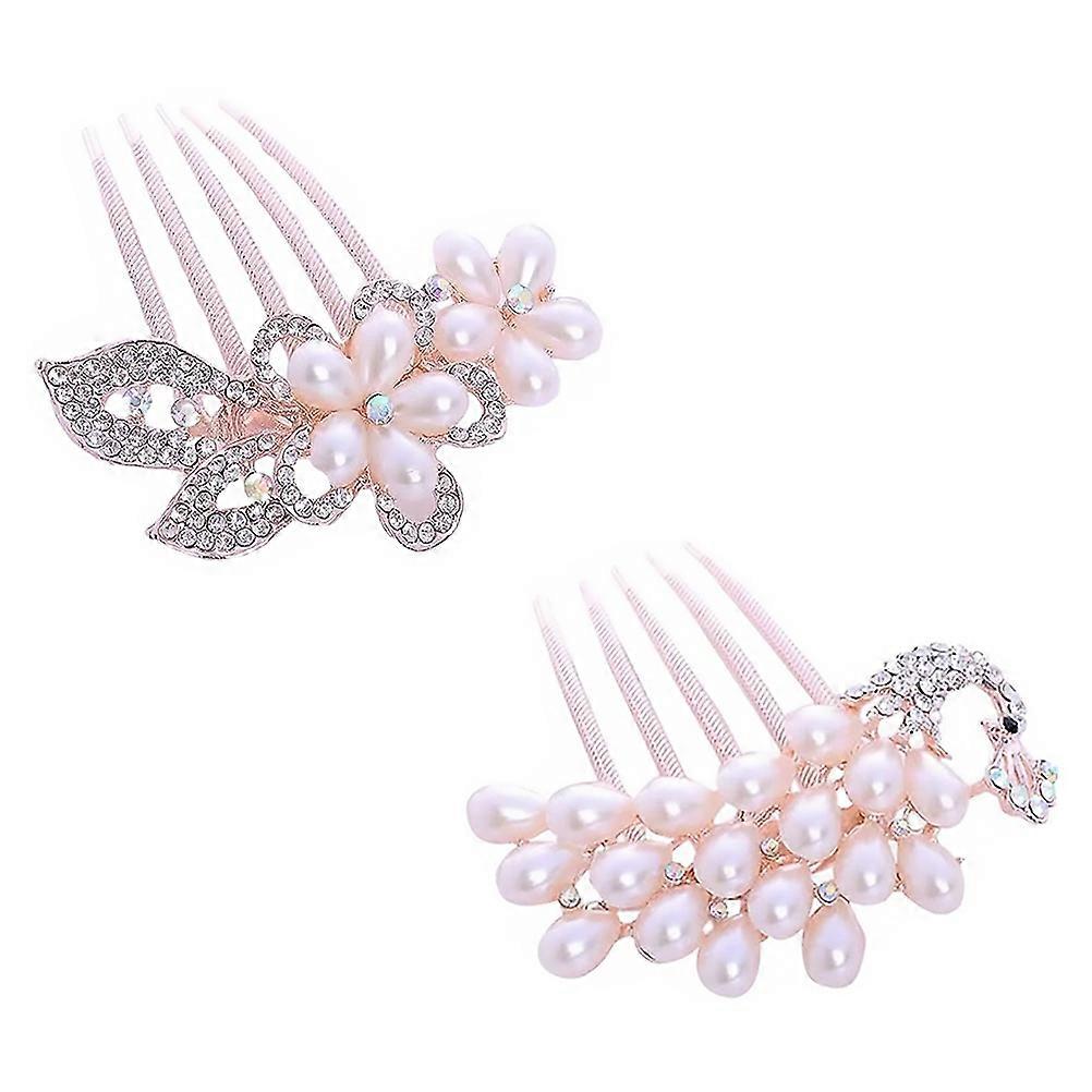 Bridesmaid Hair Accessories Rhinestone Insert Comb Flower Shape Bridal Style Assorted Color 9X7X1CM 2Pcs