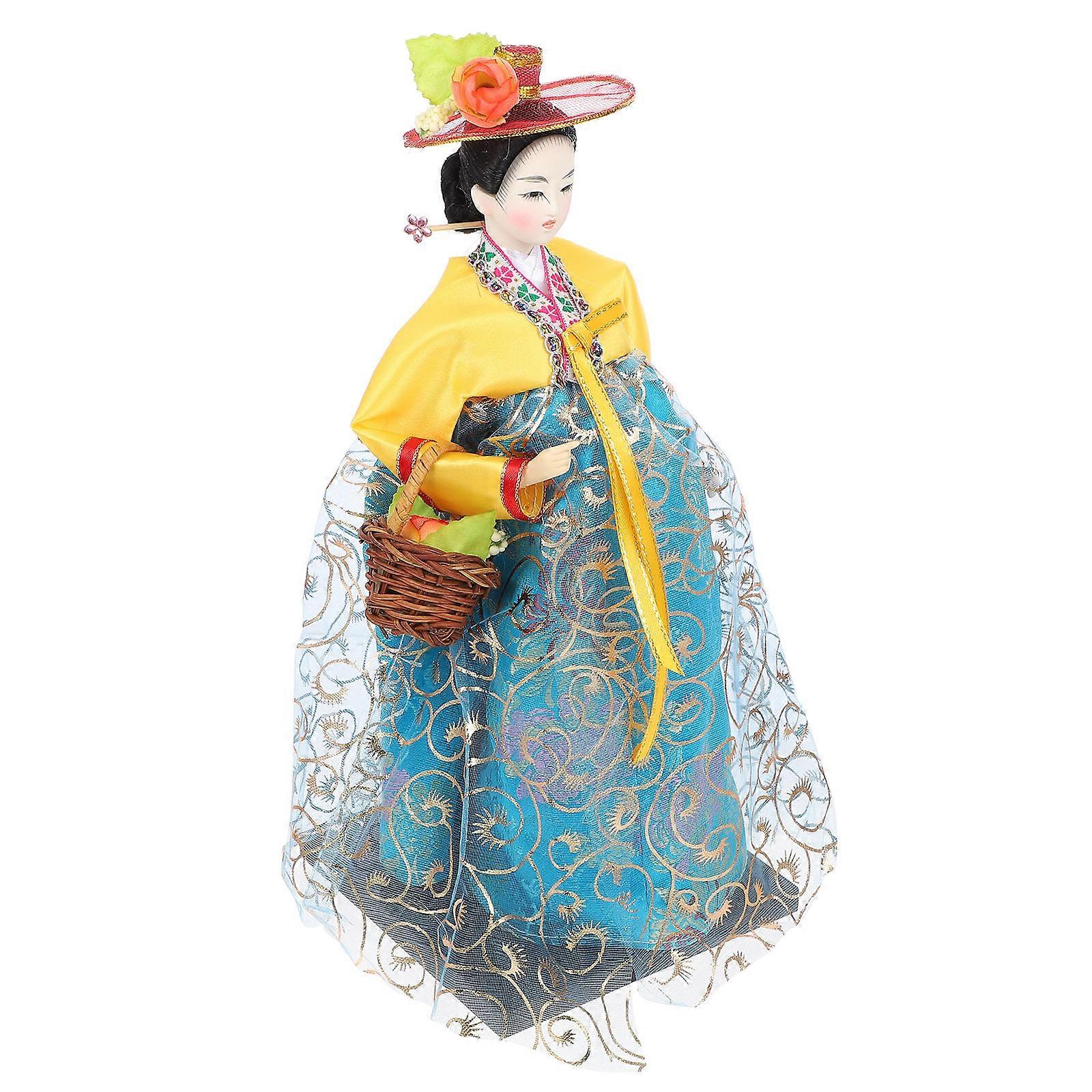 Korean Hanbok Cloth Doll Handmade Traditional Figurine Bright Art Craft Ornament for Home Decor Desk Display Collectors Souvenir