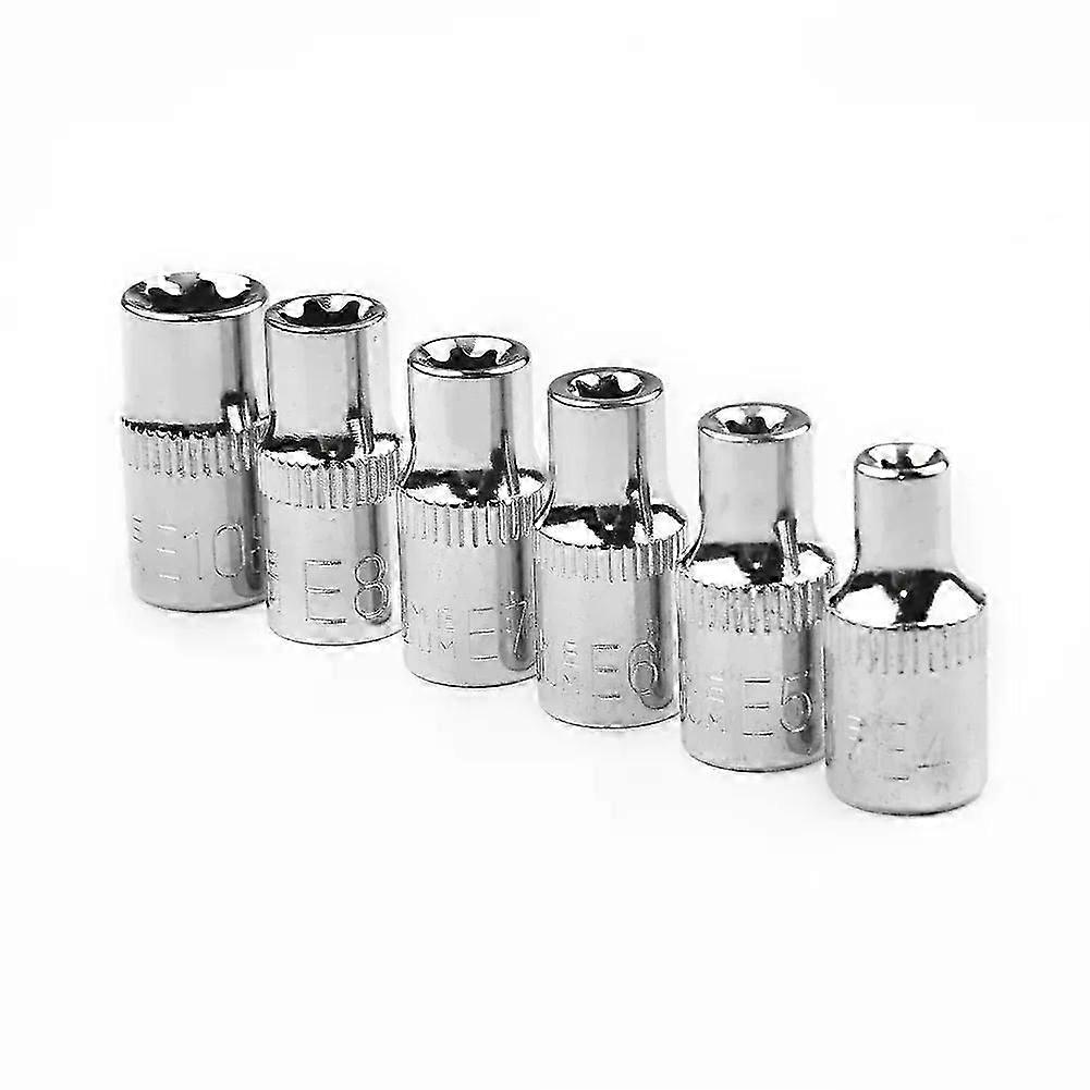 Newly 6pcs 1/4 Inch Torx Star Female Bit E Socket Set E4 E5 E6 E7 E8 E10 Hand Tools Heat Treatment Ratchet Wrench Socket