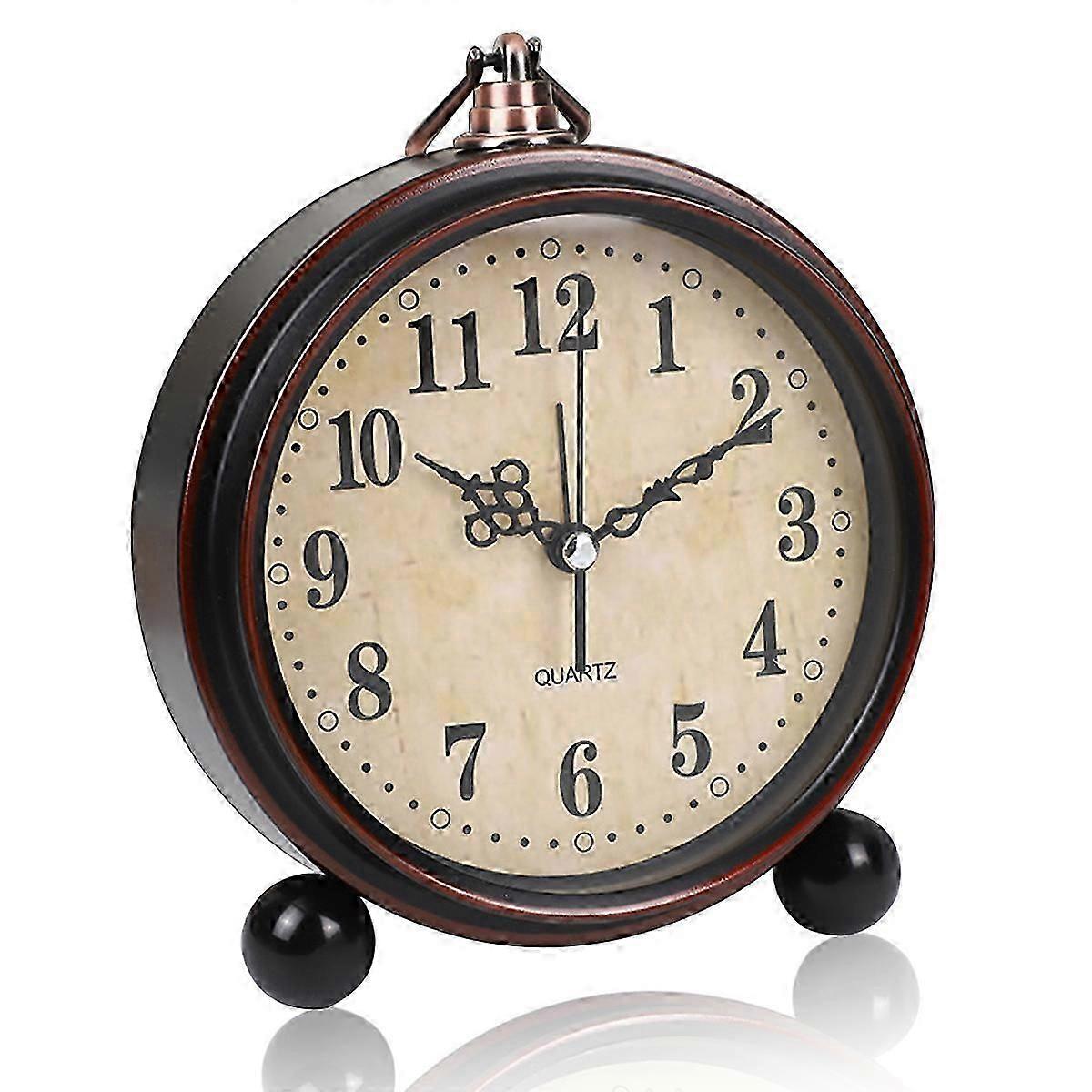 Retro alarm clock analogous without ticking, vintage alarm clock, noiseless, battery operated, simple operation