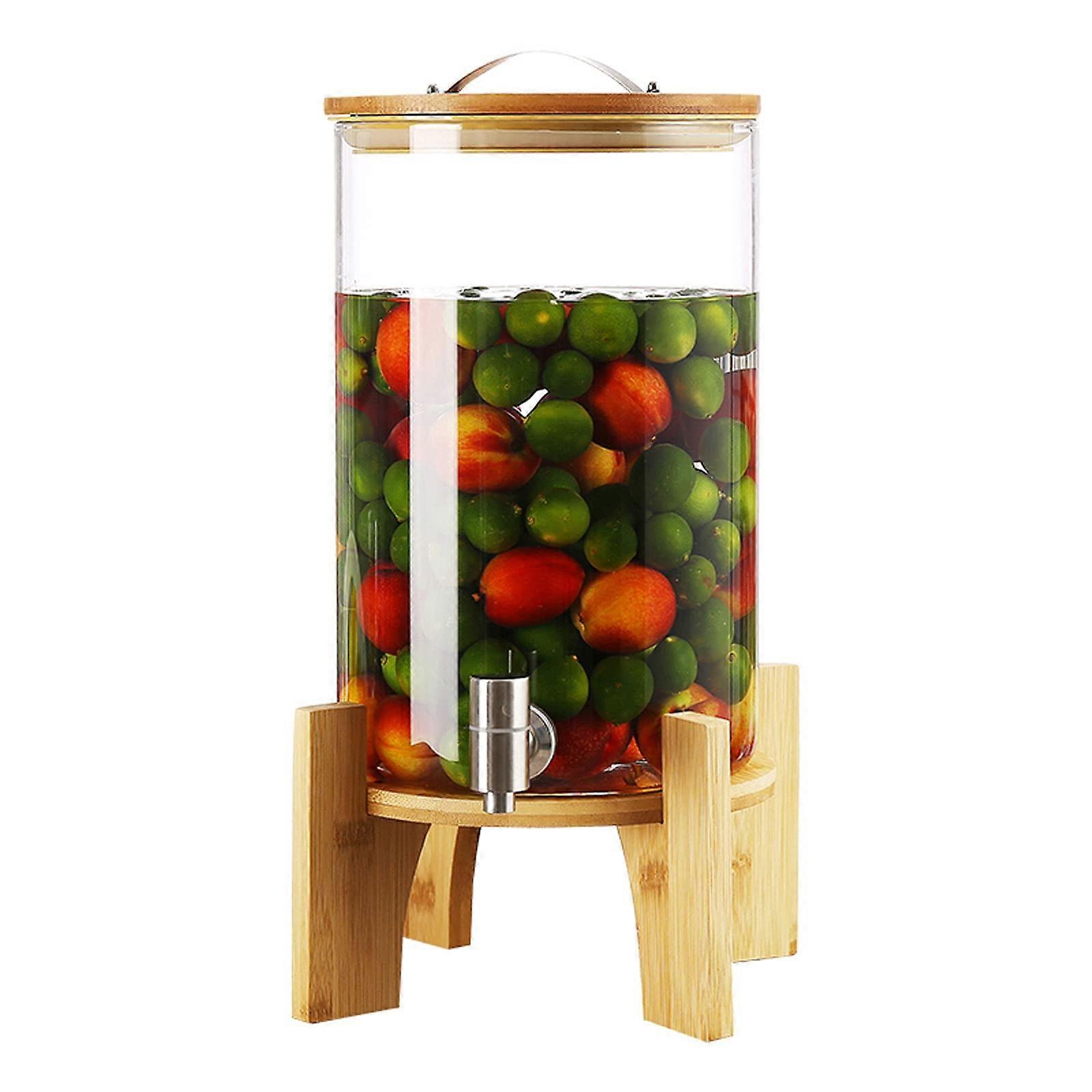 Drinks Dispenser with Tap and Stand, 2.5 Gallon Glass Drink Dispenser for Wine and Cocktails, High Temperature Resistant Barrel