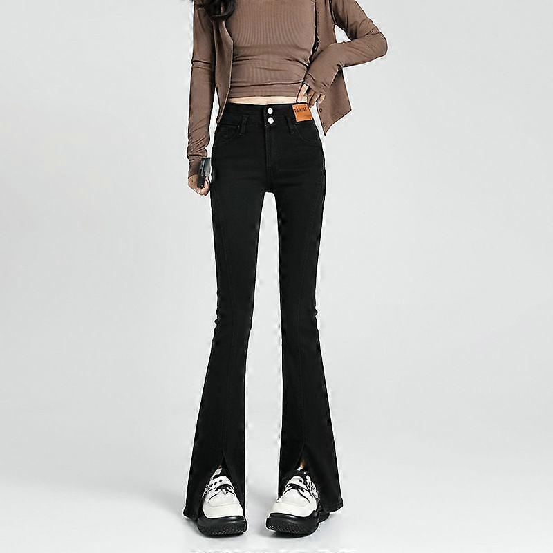 Women's Slim-Cut Split Jeans Spring Korean-Style High Waist Elastic Slim Fit Slimming Mopping Floor Flared Pants