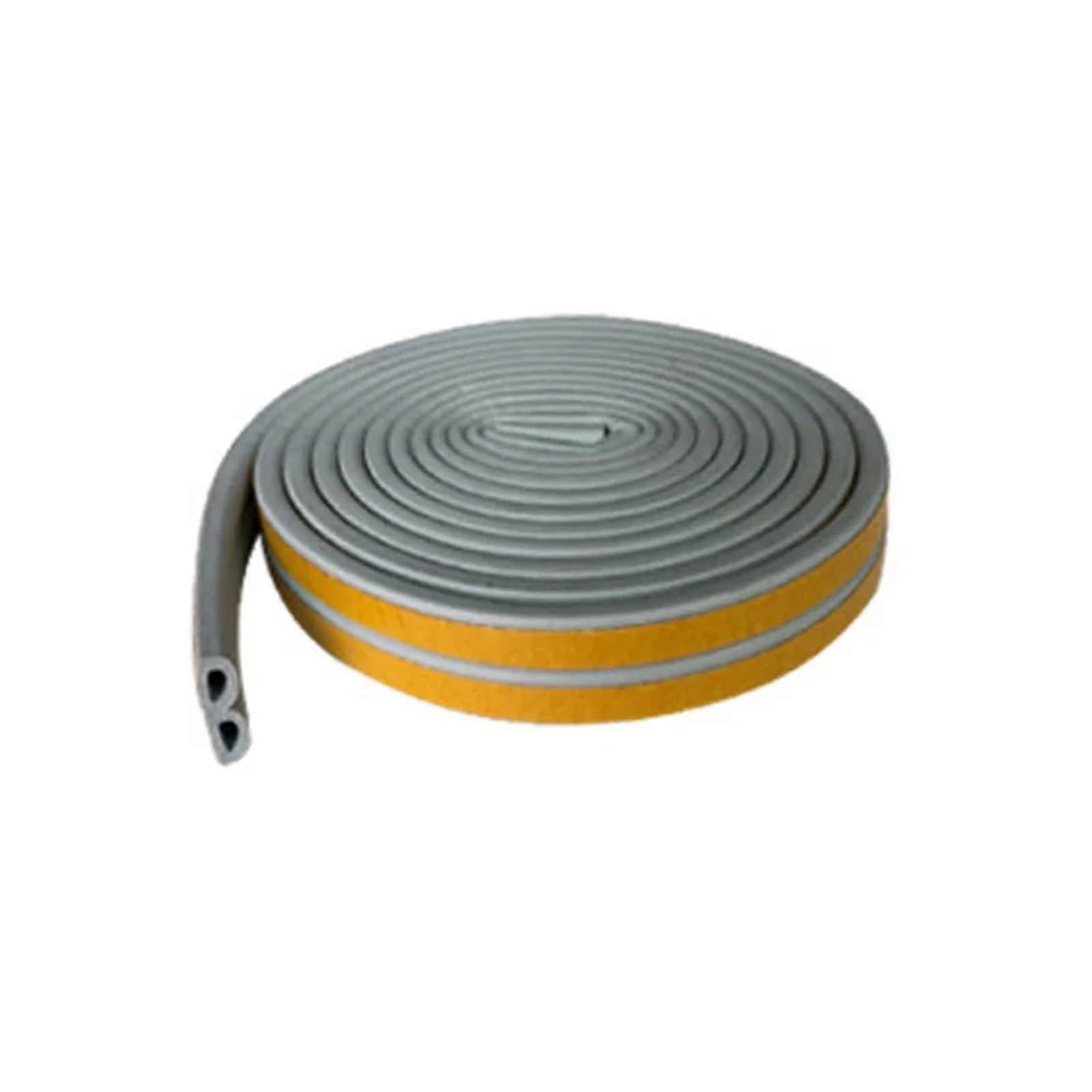 10 Metres Self-Adhesive Sealing Strip for Type D Doors and Windows, Grey, 6mm x 9mm, Sound Insulation, Quakeproof, Non-Toxic
