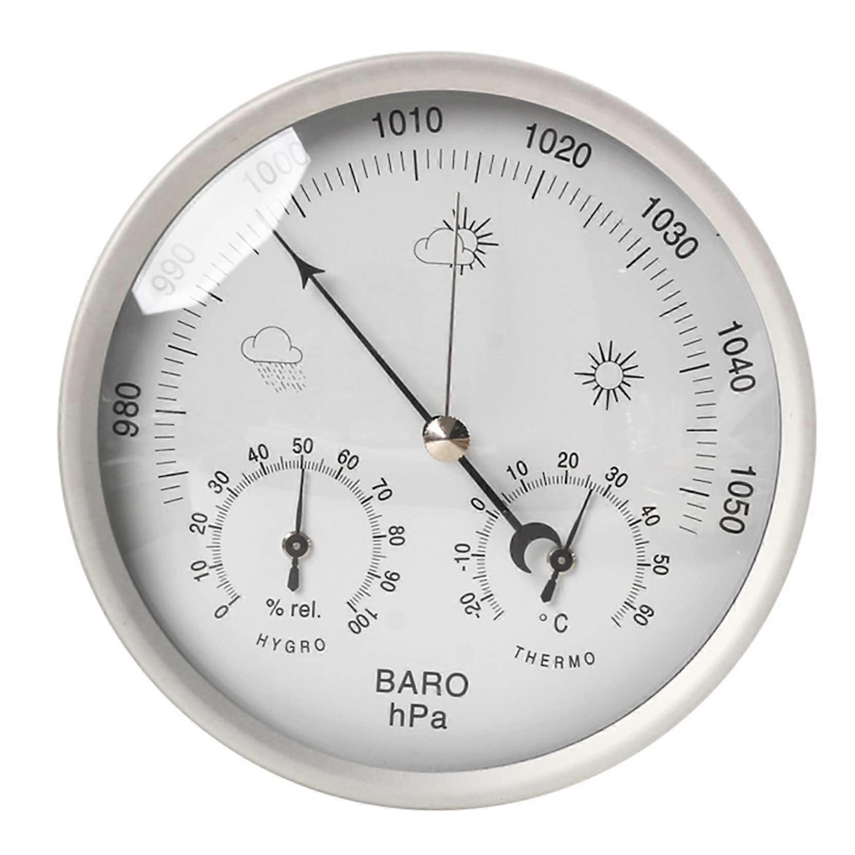 3 in 1 Metal Barometer, Barometer Thermometer Hygrometer in the Inner Skin, Barometer for the Home, Outside the Thermometer for Home, Silver