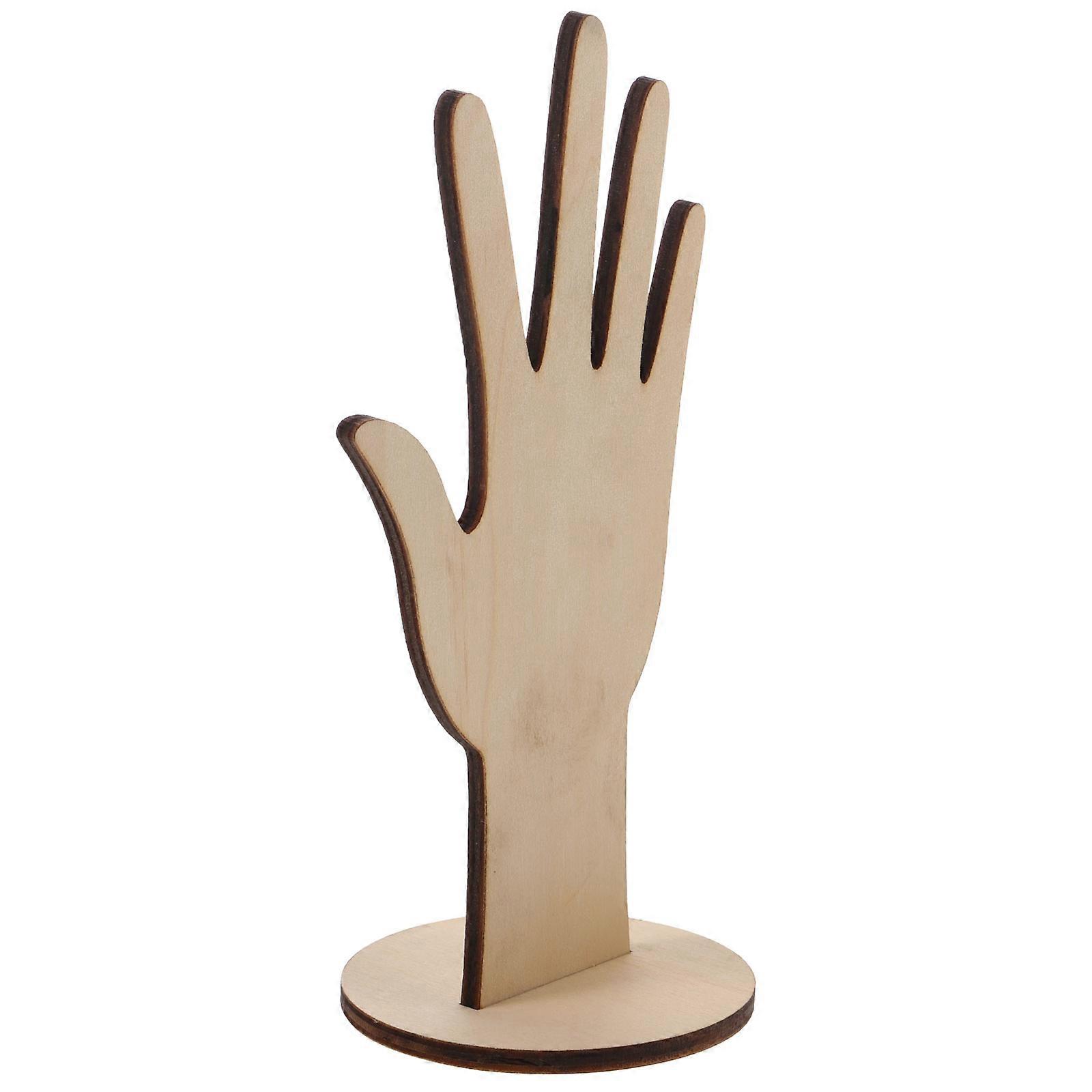 Tabletop Display Stand Hand Shape Jewelry Rings Holder Wooden Material Sorting Function 7.5×3.9×3.7in 1Pack