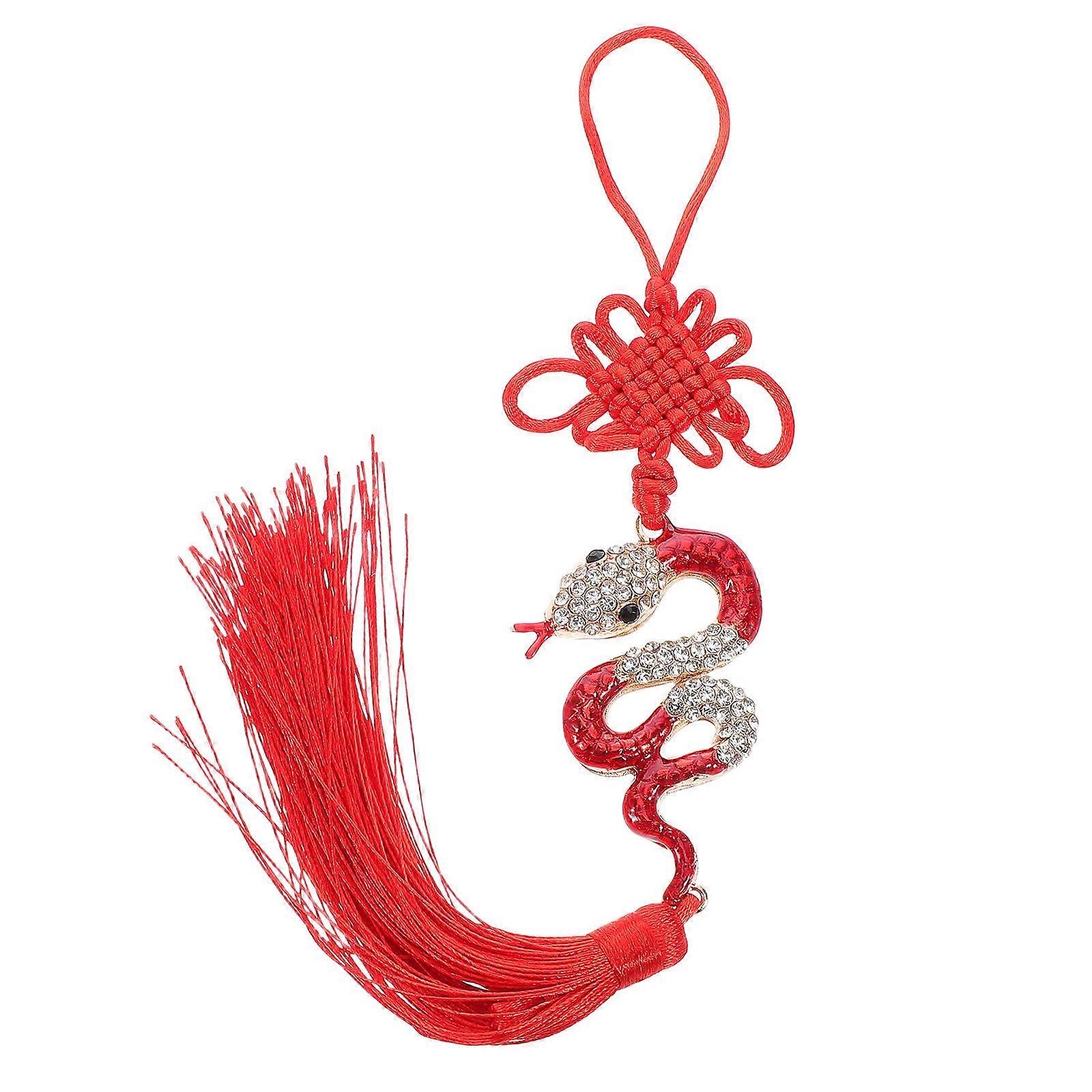 Elegant Rhinestone Snake Year Pendant with Red Tassel   Multifunctional Keychain, Car & Bag Charm for Luck and Prosperity