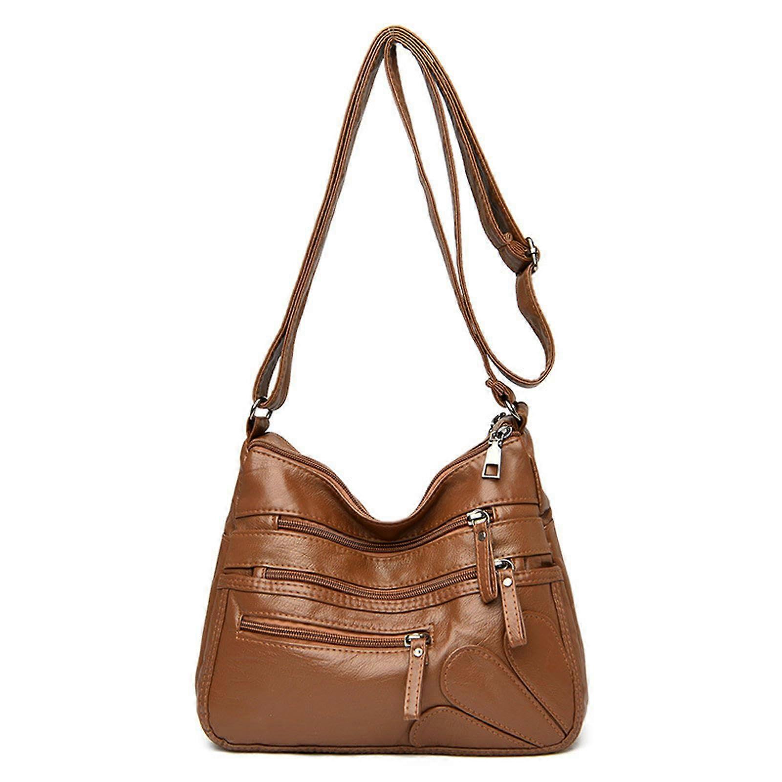Women's Soft Leather Handbag Large Capacity Shoulder Crossbody Bag For Commuting, Work And Shopping Brown