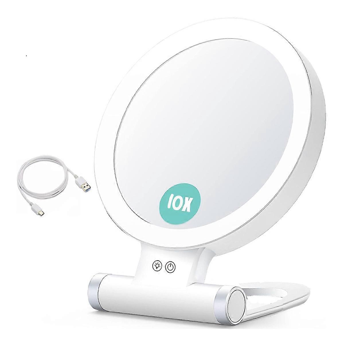 10X Magnifying Makeup Mirror with Lights and Magnification,3 Colors Desktop LED Mirror and Vanity Mirror for Travel