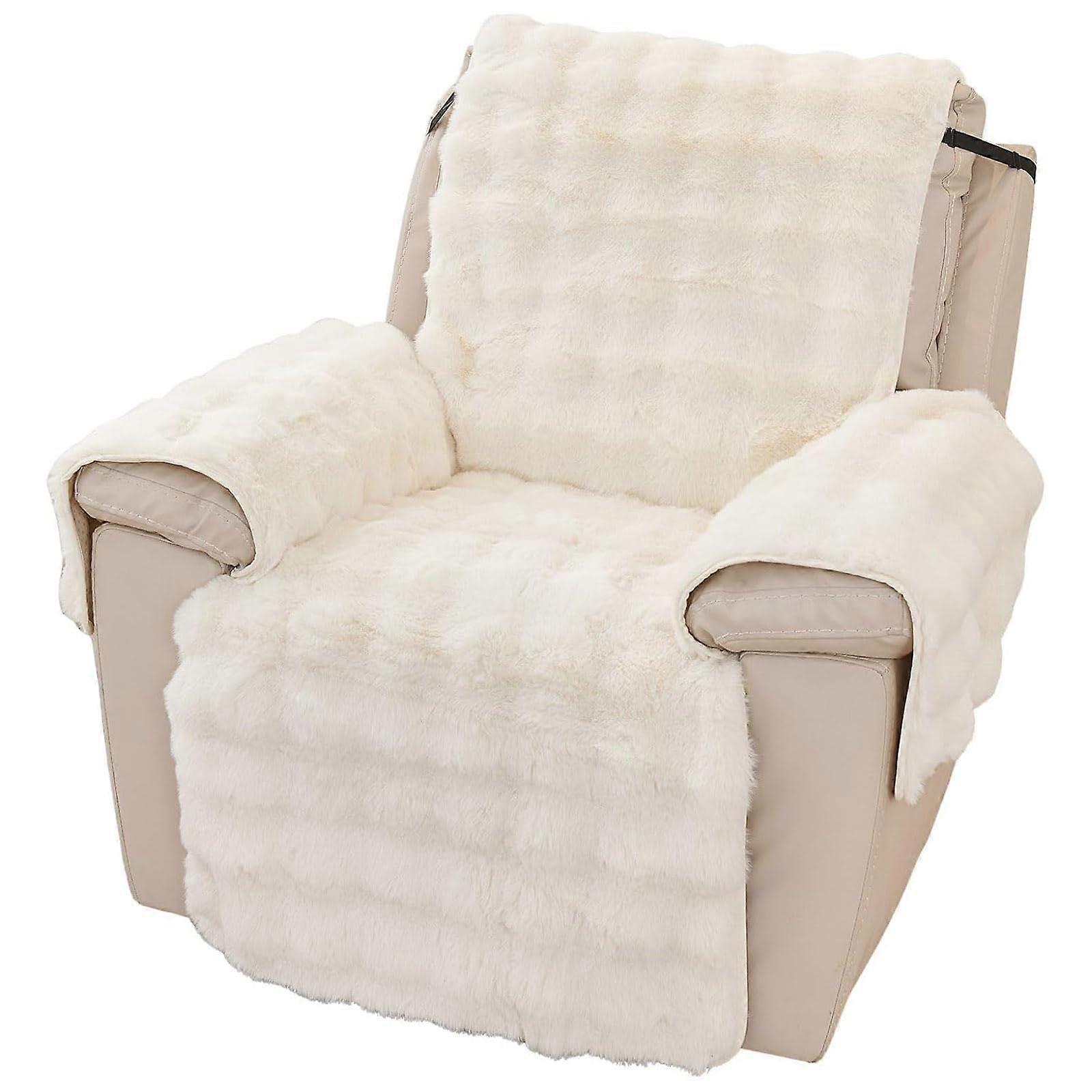 Sun lounger cover, ultrasoft, plush, with elastic bands, faux furniture protection for children and dogs, beige
