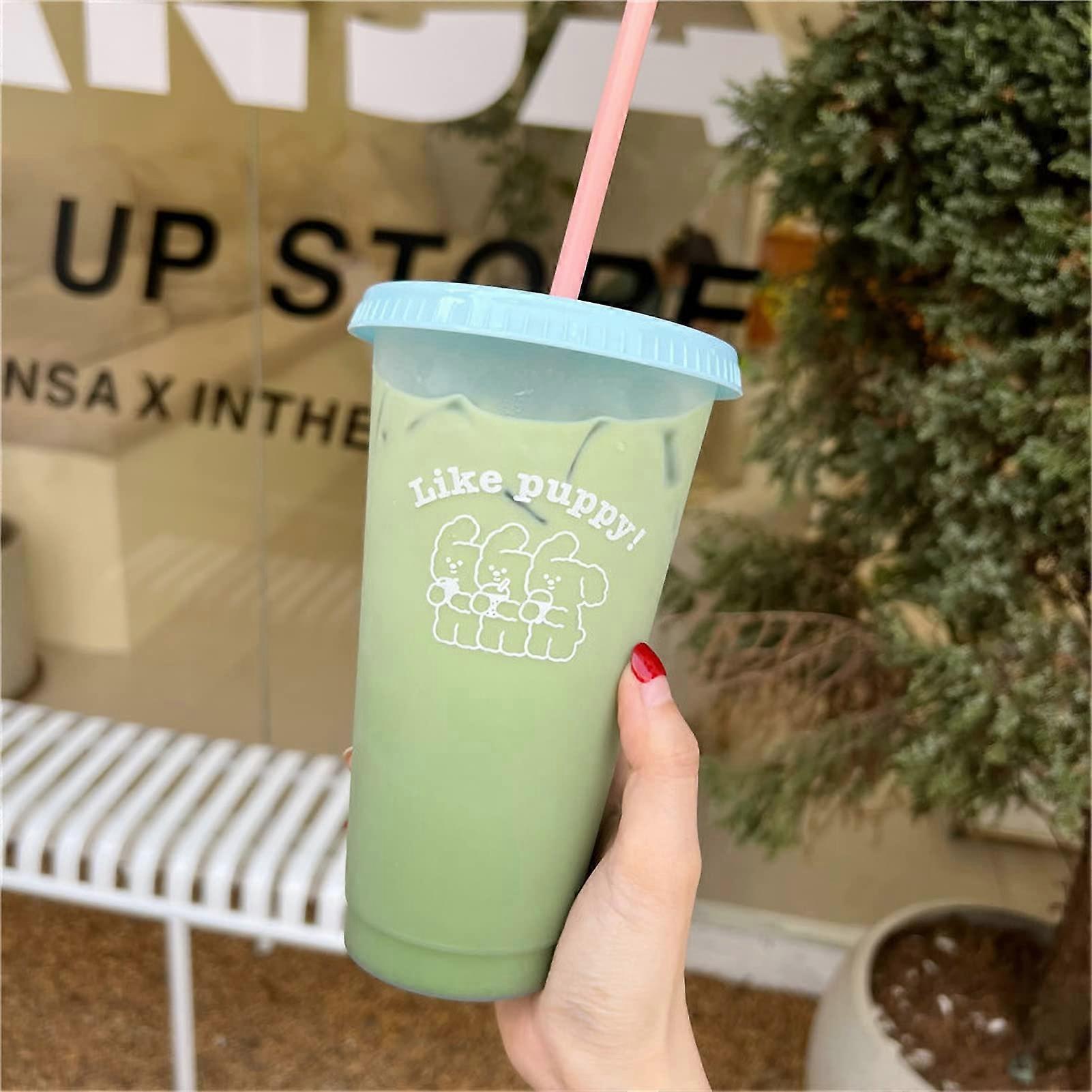 Plastic Coffee Cup Large Capacity Cute Water Cup with Straw Lid for Summer Cold Drinking (Three Bears 700 ml) Three Bears 700ml