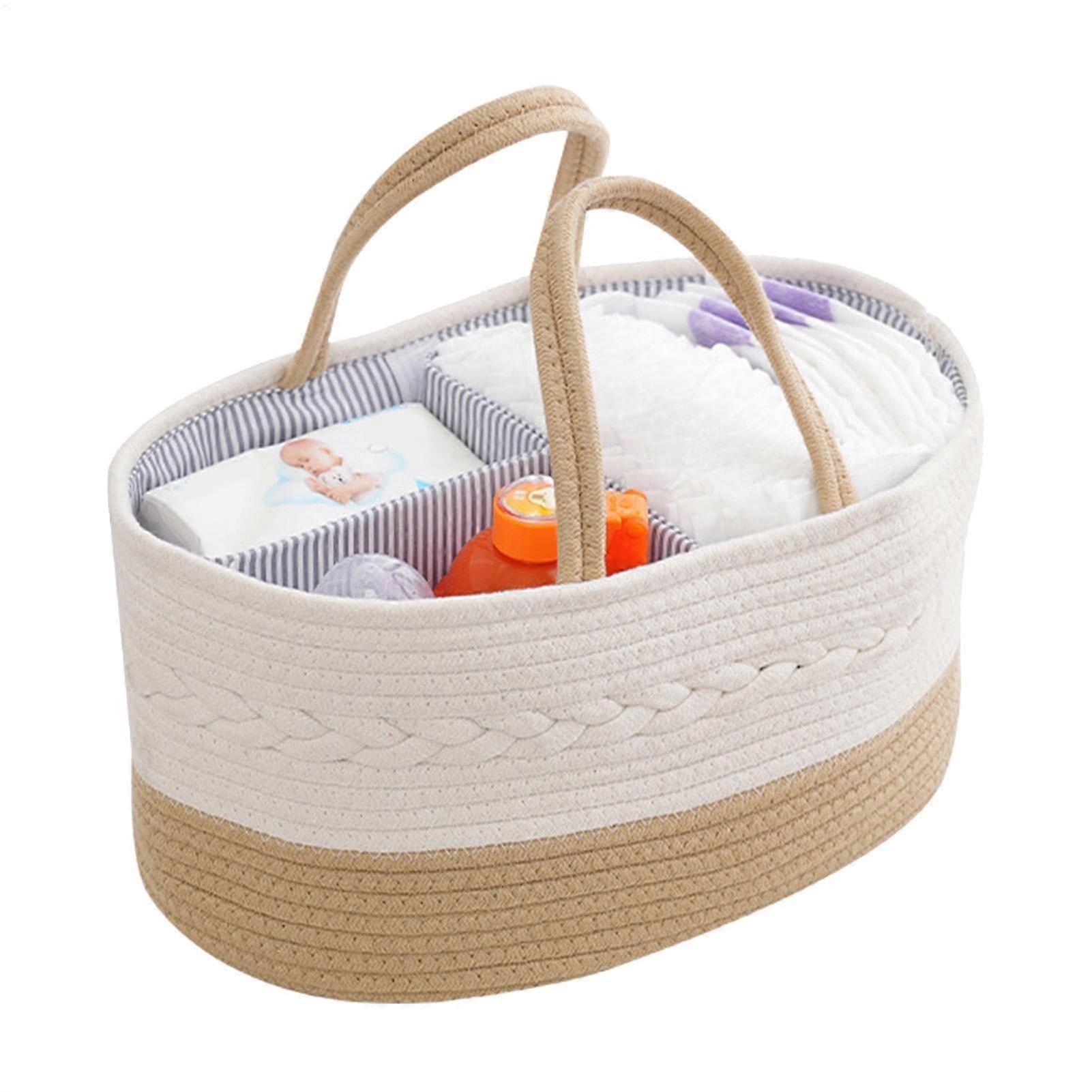 Nappy Organiser Basket, Changing Table Organisation, Split Container for Nursery Utensils, Portable Nappy Baskets for Home, Travel Brown