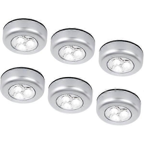 6-pack LED battery-powered wireless night light, push button, adhesive light, push button for wardrobes, cabinets, benches or storage, cordless for