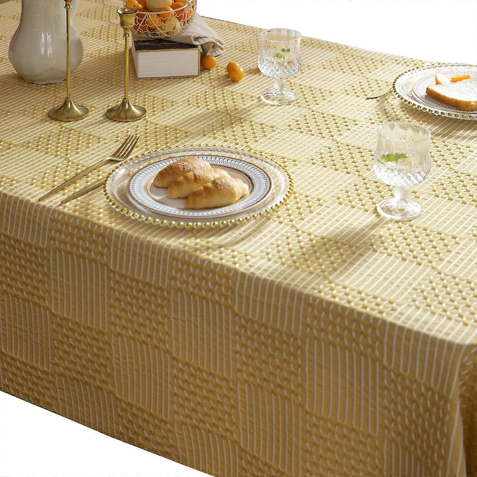 Geometric Design Tablecloth Durable WrinkleFree Polyester Fabric For Coffee Tables Dining Tables Home Decoration  Yellow