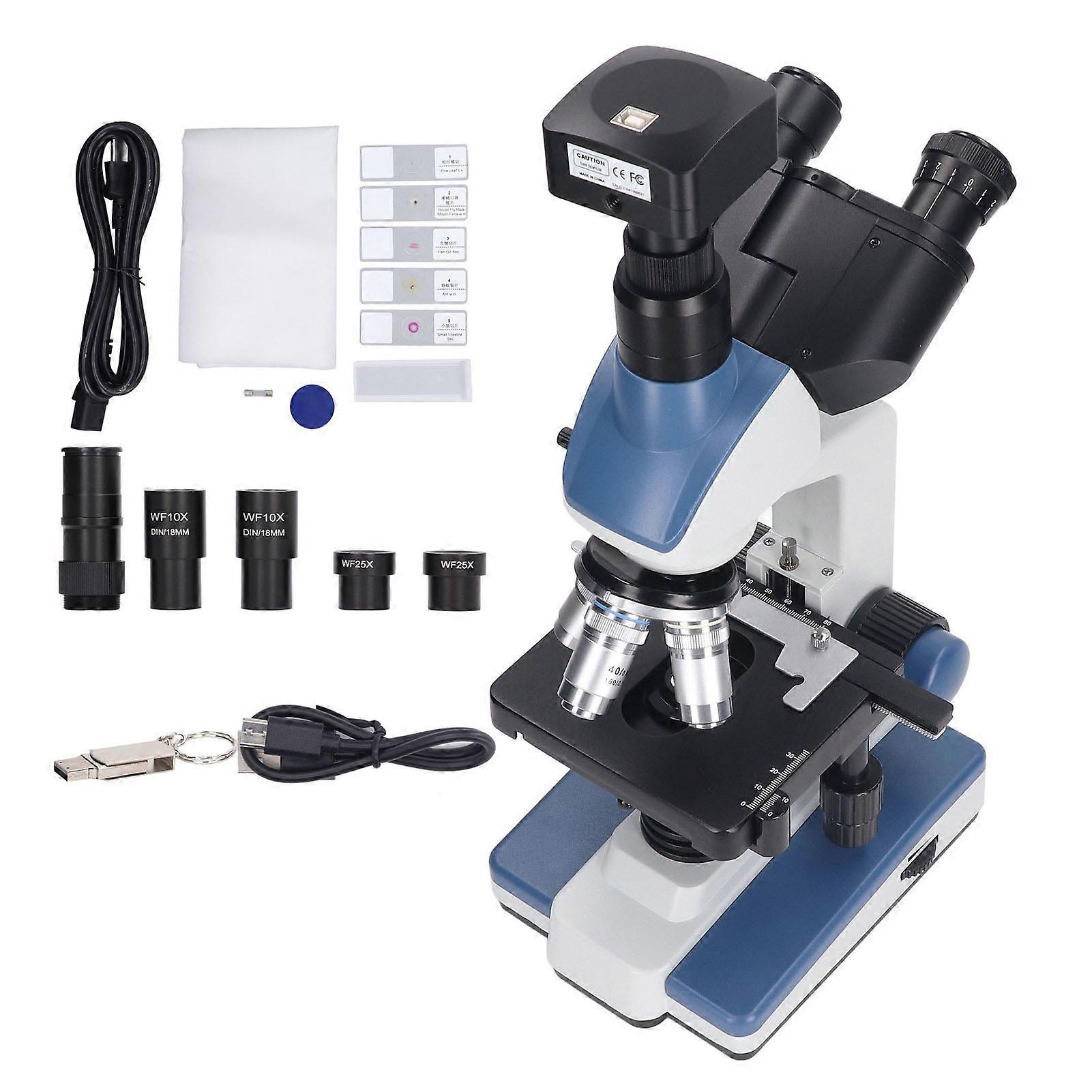 Electric Compound Trinocular Microscope 307X to 7690X LED Compound Microscope with 5MP USB 2.0 Camera AC85 to 240V EU Plug
