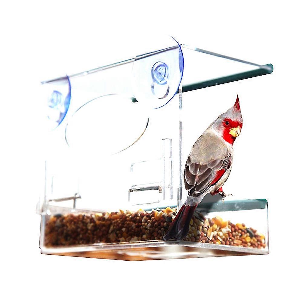 Bird Feeder with Suction Cups Large Transparent Window Mount Bird Feeder Removable Tray Drain Holes Home Use 1Set