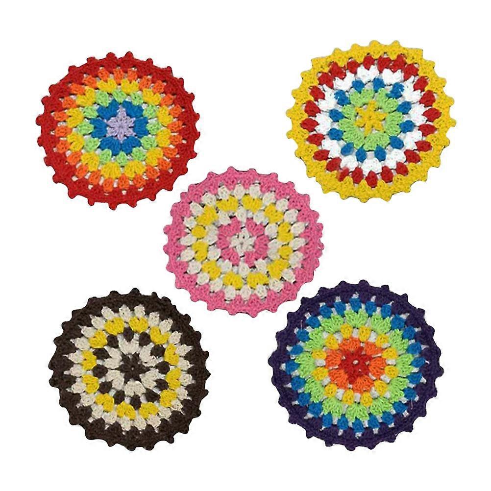 Crocheted Coasters Handcraft Round Coasters Home Use 11x11x0.5cm Cotton Material 5Pcs