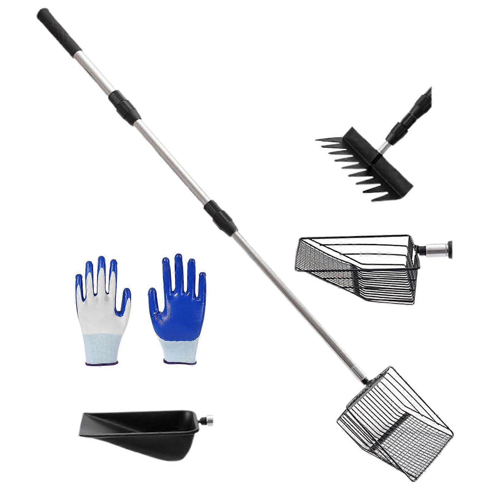 Chicken Coop Manure Scoop Metal With Extendable Straw Sieve 4 Interchangeable Heads Ergonomic Cleaning Tool For Poultry Waste