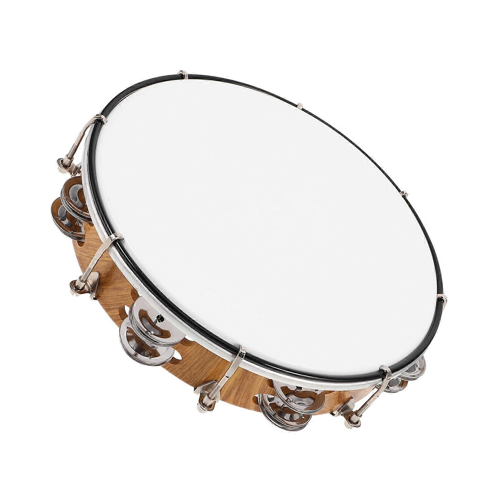 10 inch Hand Held Tambourine Drum with Bell Metal Jingles Percussion Instrument for Party Games Portable Adjustable 1 Set