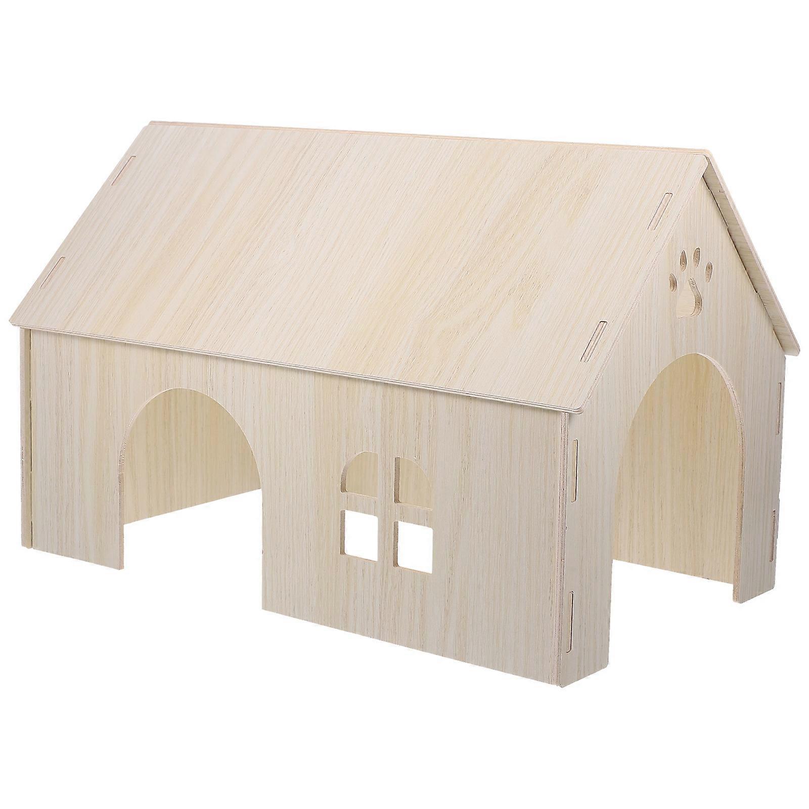 Wooden Guinea Pig Hideout House for Decor Beige Color Safe and Comfortable for Small Pets 6.5 x 4.5 x 4 Inches