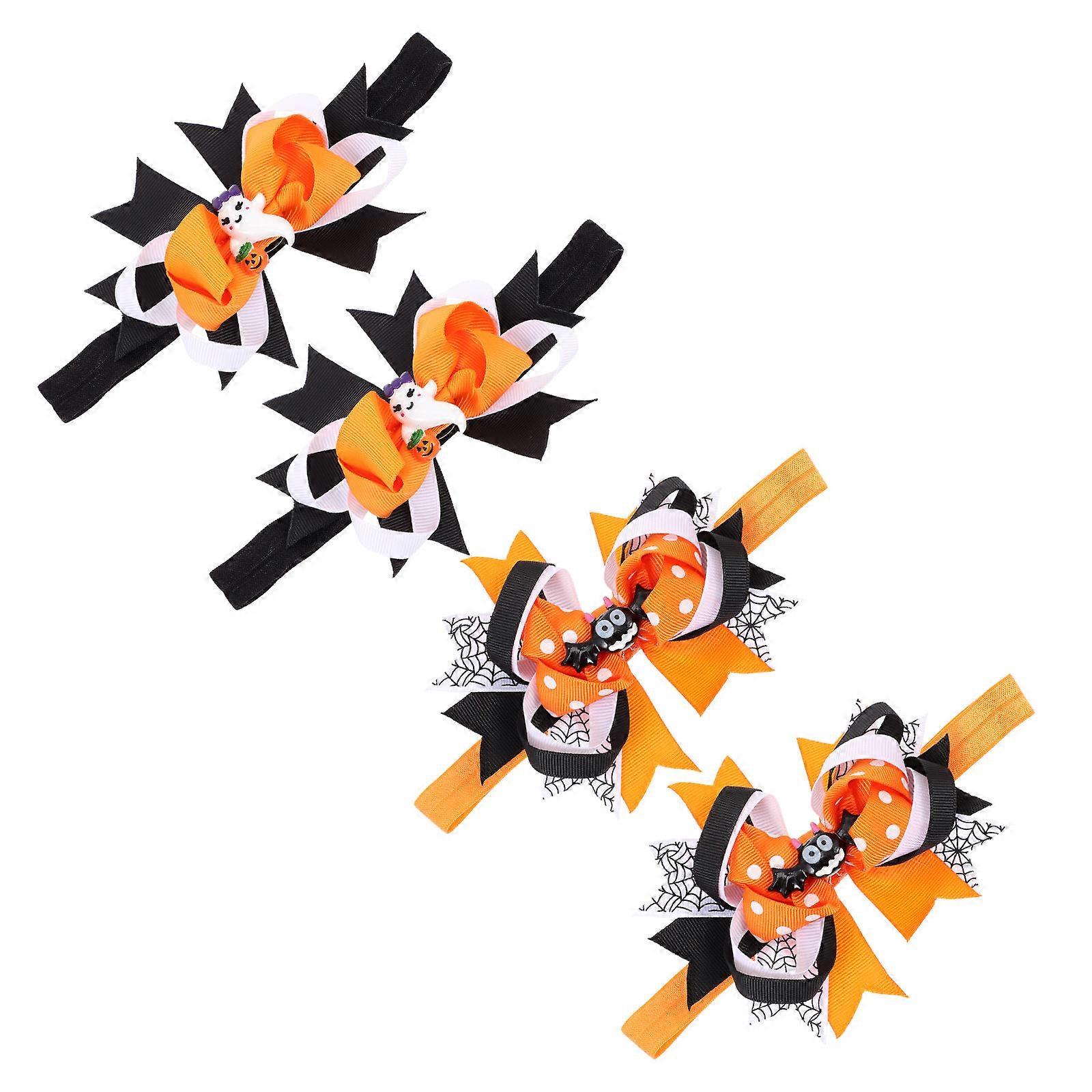 4pcs Halloween Headbands for Boys and Girls – Elastic Bow Hair Accessories for Festivals & Daily Wear, Comfortable & Durable Design